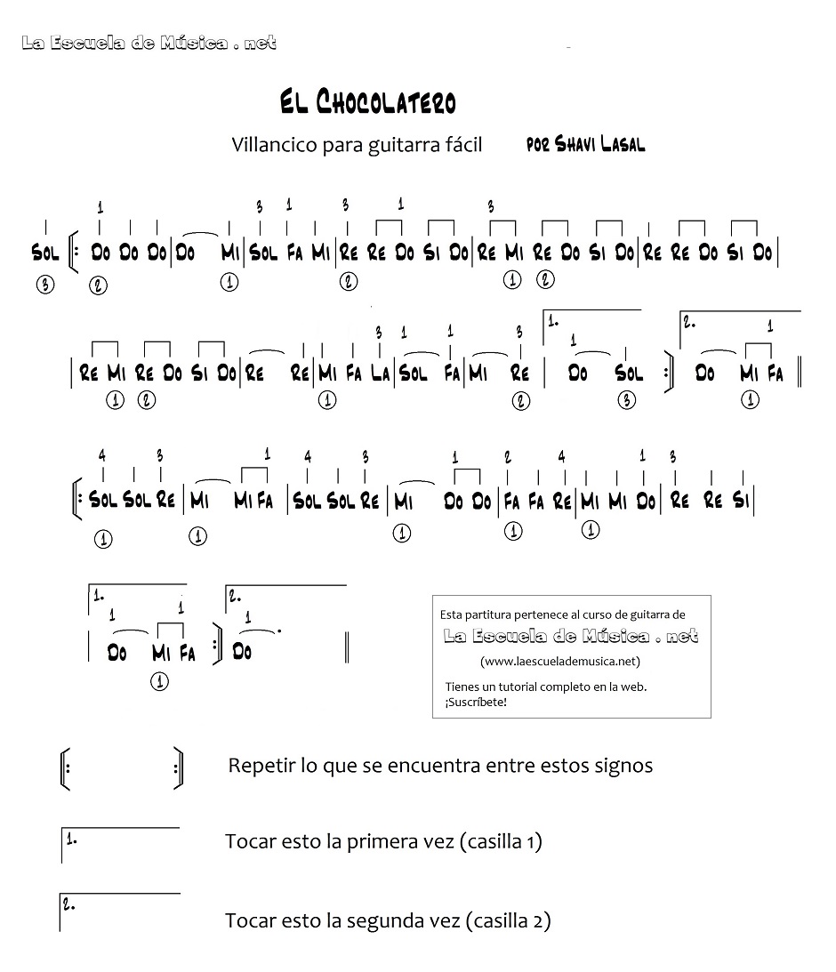 Canciones de Navidad para guitarra fácil - EL CHOCOLATERO - PARTITURA DE GUITARRA