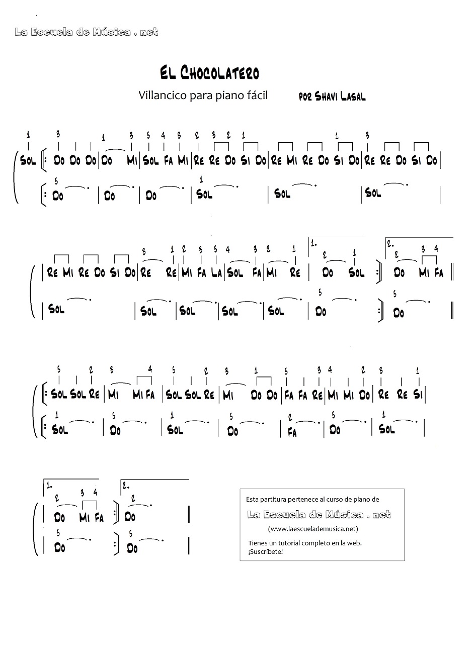 EL CHOCOLATERO - PARTITURA DE PIANO