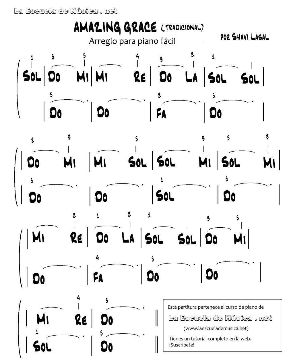 villancicos fáciles para piano - AMAZING GRACE partitura piano